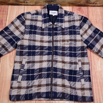 NWT Corridor NYC Jacquard Plaid Textured Full Zip Jacket Blue Tan Mens Small