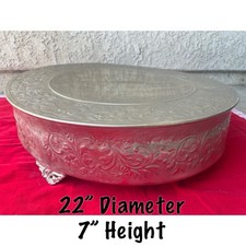 Silver Embossed Metal Cake Stand Round Wedding Dessert Display Pedestal 22 D