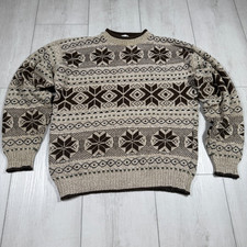 Bill Blass Christmas Nordic Men Large Made In USA 100% Cotton Holiday Beige VTG