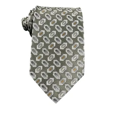 Burma Bibas Men's Necktie 100% Silk Designer 4" x 59" Green Gray Geometric Tie