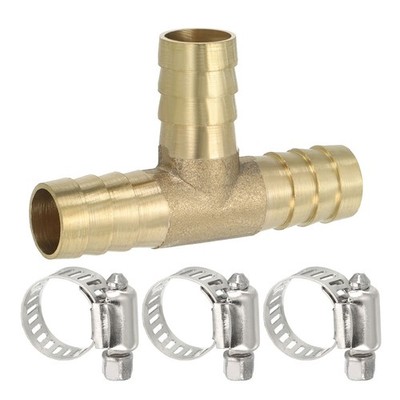 1/2'' messing T Barb Schlauch Fitting Adapter Widerhaken Split mit Klemmen,Golden