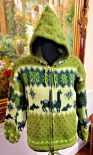 TEJIDOS 10 Unisex Vintage Rare 100 Ecuador Wool Alpaca Llama Zip Hoodie Sweater