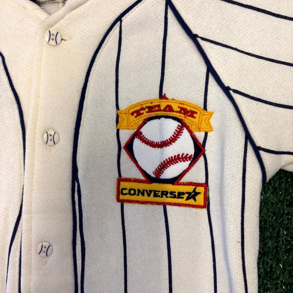 Mono Converse vintage años 90 con capucha niños 18 meses crema azul marino a rayas béisbol  Foto 2 de 4