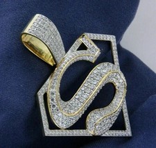 2.50Ct Round Cut Real Moissanite Superman Custom Pendant 14K Yellow Gold Plated