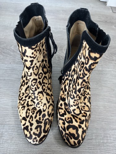 Anthropologie Spendid Suede Leopard Calf Hair Black Zip Ankle Boot Mob Wife 8.5 - Picture 5 of 13