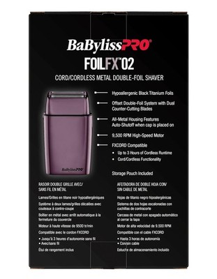 BaByliss PRO FX02 Dual Foil Metal Shaver, PURPLE FXFS2P Cord