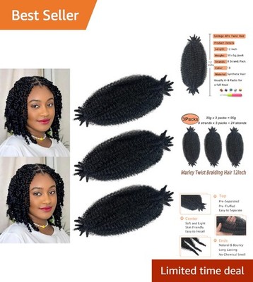 3 Pack Soft 12 Inch Springy Afro Twist Hair - Natural Black, Effortless Styles
