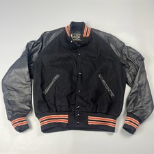 Vintage Holloway Varsity Jacket Mens L Black & Orange Wool White Snap USA Made