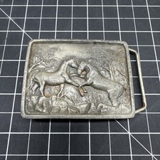Vintage 1978 FIGHTING HORSES Enameled BELT BUCKLE Indiana Metal Craft N88 H2