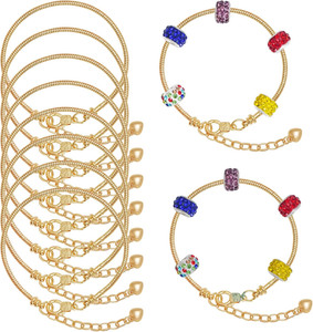 Authentic 10Pcs Chain Bracelets Kit Gold Plated Snake Chain with Heart Lobster European Ch