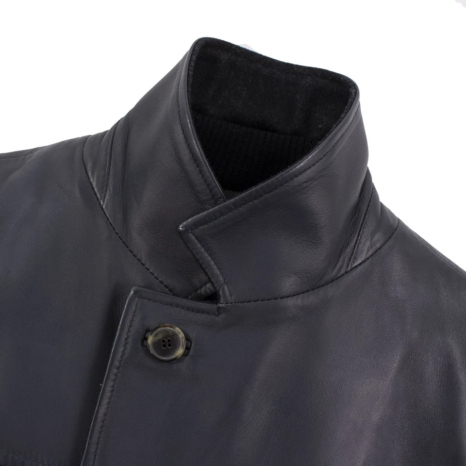 NWOT Salvatore Ferragamo Grey Black Leather Wool Panel Italy Inlay Jacket 40US - Image 4 of 4
