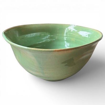 Vintage Handmade Studio Art Pottery Large Ceramic Celadon Mixing Fruit Bowl