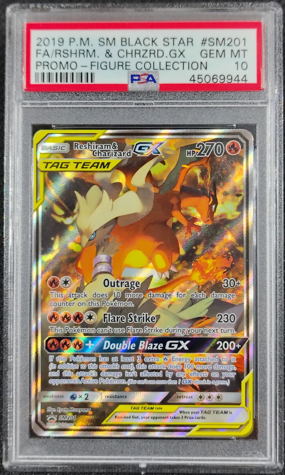 ✨ PSA 10 ✨ 2019 Pokémon SM201 Reshiram & Charizard GX TAG TEAM (LOW PSA POP)