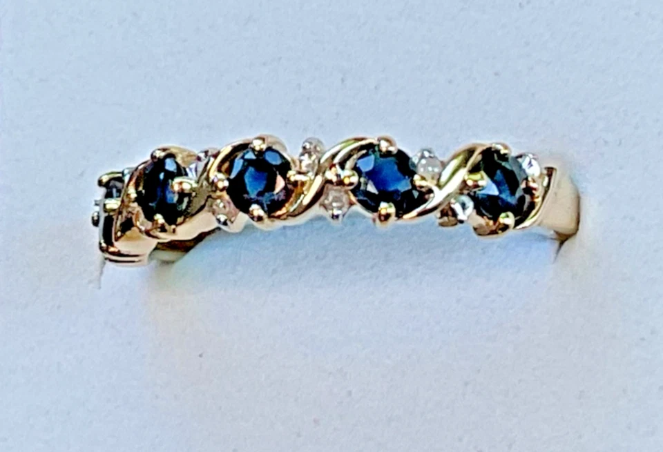 NEW 10K Yellow Gold Sapphire & Diamond Band Ring Size 8 - Image 4 of 4