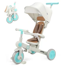 Baby Tricycle, 7-in-1 Multifunctional Kids Trike with Adjustable Parent Handl...