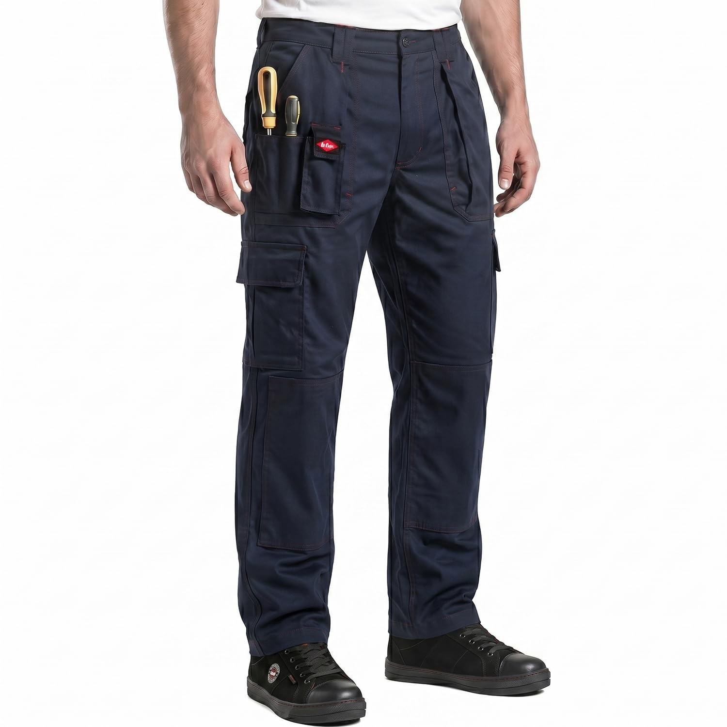Lee Cooper Mens Workwear Cargo Trousers Knee Pad Pockets Durable Black 29L New