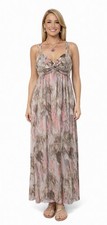 Floral Maxi Dress S 8 10 Pink Multi Strappy Ruch Summer Sheer Hem Boho Hols