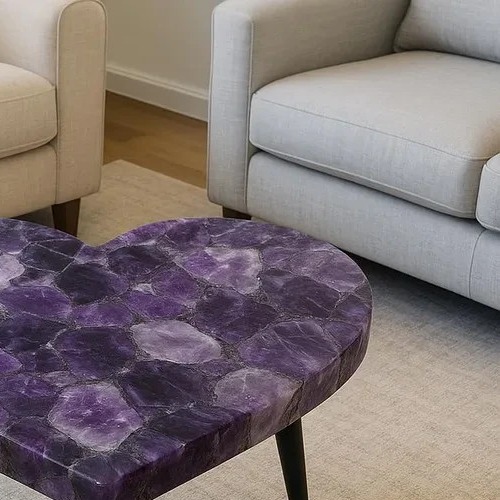 Modern Amethyst Agate Coffee Table Top – Crystal Agate Stone Side Table Arts - Picture 2 of 9