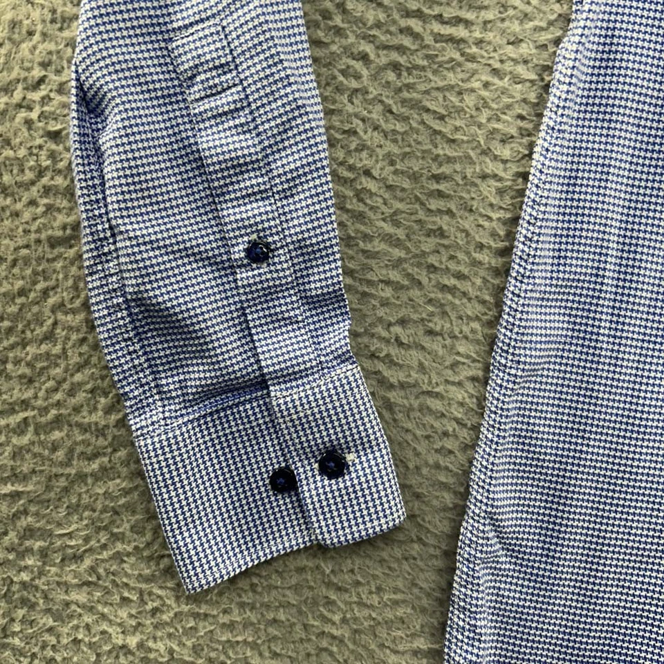 Camisa de vestir Christian Lacroix para hombre 14,5 pata de gallo azul blanco clásico de negocios Foto 2 de 4