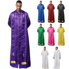 Mens Robe Church Cassock Worship Vestments Religious Stole Roleplaying Priest