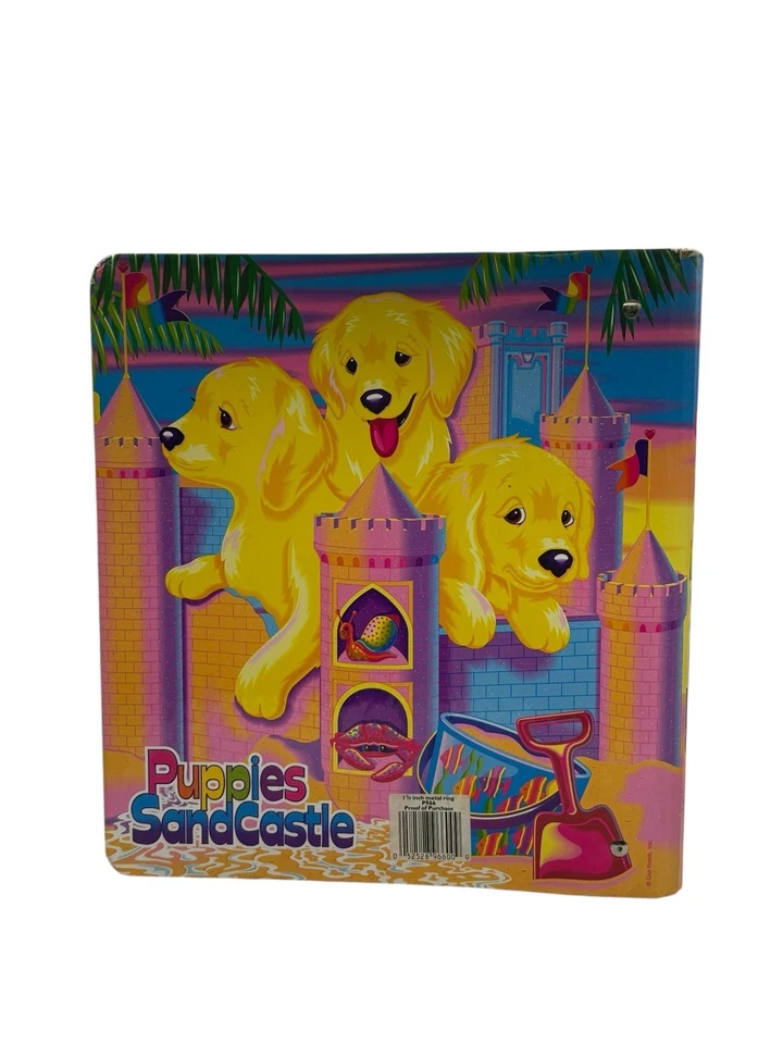 "Carpeta Lisa Frank Puppy Sandcastle 1,1/2"" años 90 de colección tres perros amarillos dorados" Foto 2 de 4