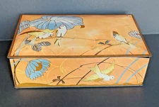 Vintage CANCO Art Nouveau Hinged Tin Box Bird Floral Design Storage Decor Box