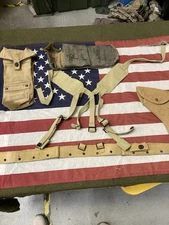 British Army P37 Webbing Belt Kit Lot WW2 1950s Military Gear Khaki