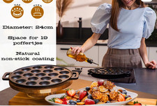 Poffertjes Pan Mini Pancake Maker Cast Iron with Brush & Accessories – Black