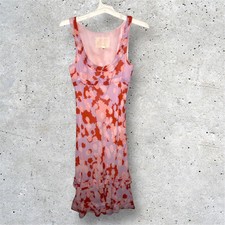 Anthropologie Deletta Floral Silk Ruffle Midi Dress Size 6 Cocktail Party