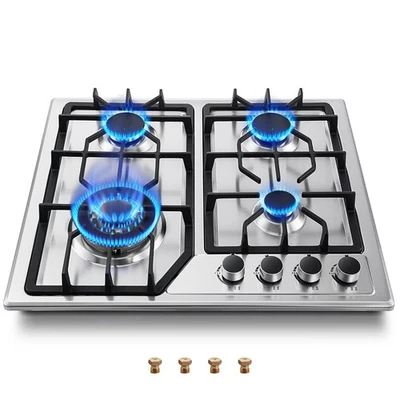FANSDELONLINE 24" Built-in Gas Cooktop Gas Stove Top 4 Burner Stainless Steel NG/LPG Dual Fuel
