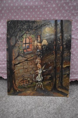 Bremen Town Musicians Hand Painted Artwork German Folklore 1949