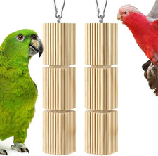 2 Pcs Bird Chew Toys, Natural Hanging Parrot Foraging Toy Beak Grinding Wood Blo
