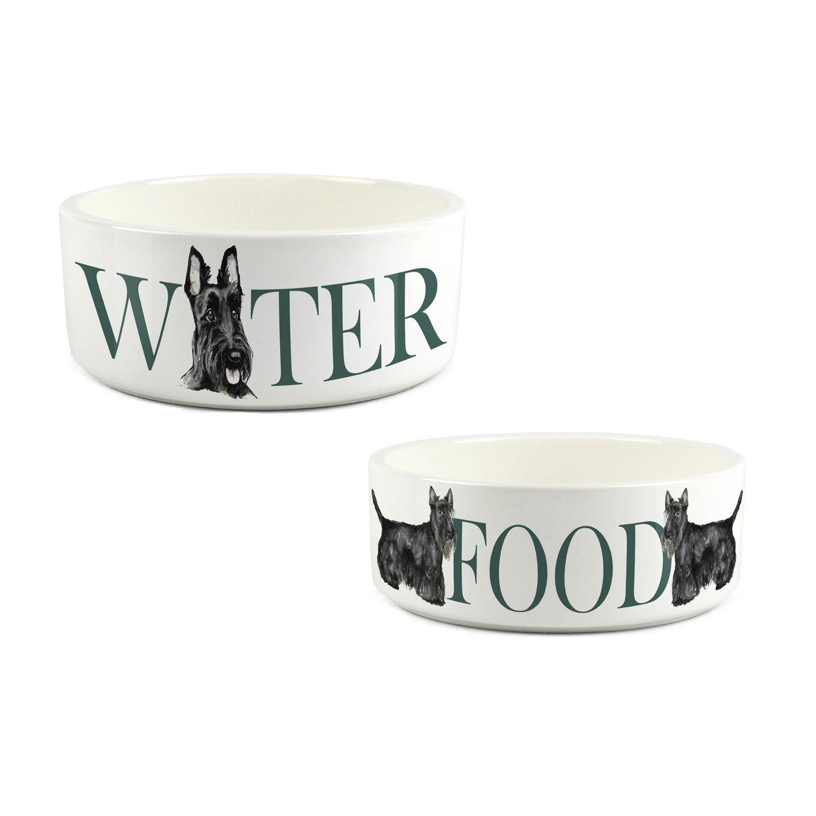 Scottish Terrier Bowl Set - Food & Water Ceramic Food Bowls Dog Portrait Gift