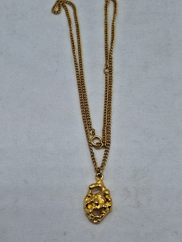 Vintage Gold Tone Necklace Pendent Faux Gold Nugget 19"