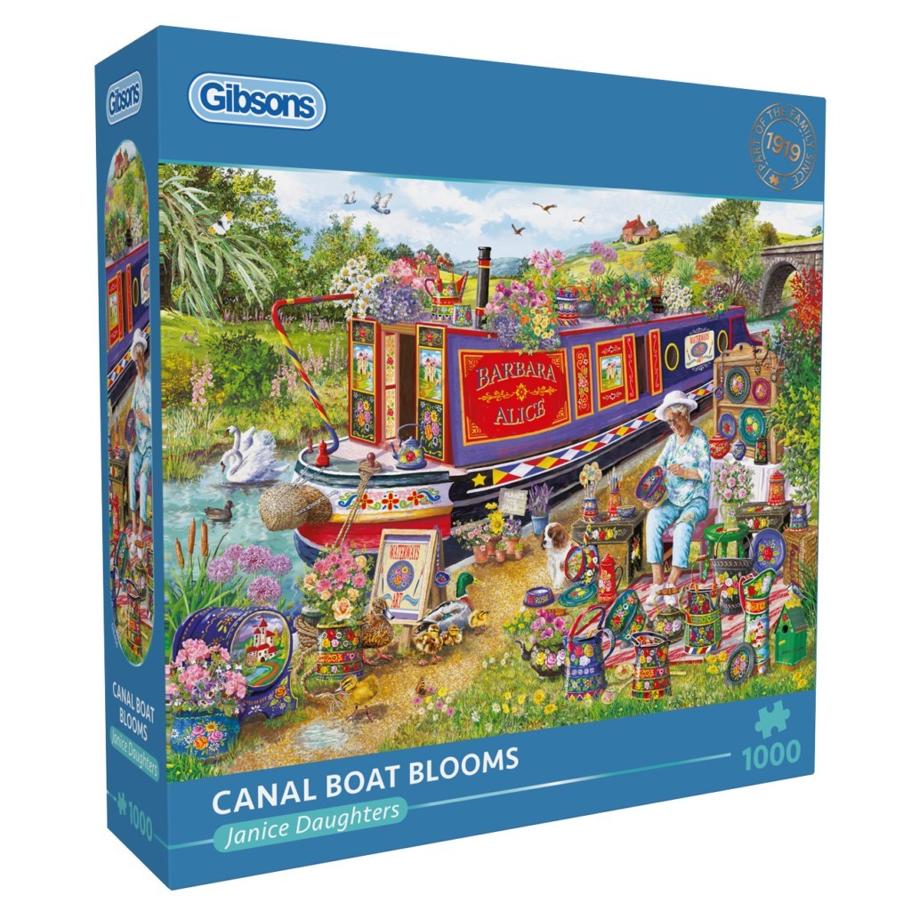 Gibsons Canal Boat Blooms by Janice Daughters 1000 piece jigsaw puzzle