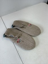 Bombas Gripper Jersey Lined Slipper House Shoe Sock Tan Flower Embroidery Sz M