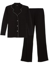 Cosabella HOLIDAY Black Dove Gray Trim Cotton Modal Notch Collar Pajama Set - XL