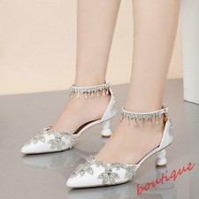 Chic Women Sandals Pointed Toe Rhinestone Ankle Strap Bridal Wedding Dress Shoes