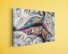Graffiti Lips Canvas Print, Urban Pop Art Wall Decor with Bold Colors