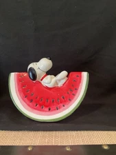 Vintage 1966 Snoopy On A Slice Of Watermelon Ceramic Bank