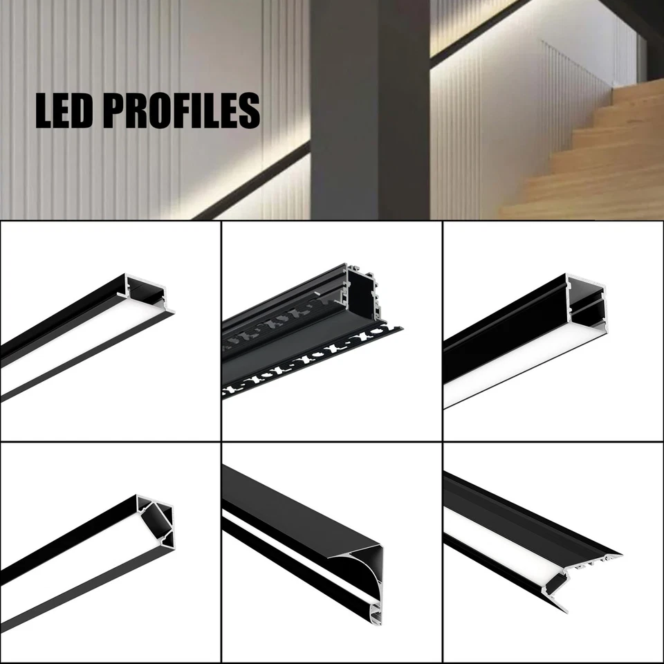 Black 1M Aluminium LED Strip Light Profile Channel Extrusion Housing Track Bar - Image 1 of 1