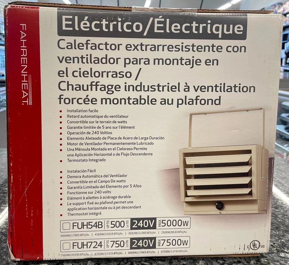Fahrenheat FUH54B Calentador de techo de alta resistencia 17065 BTU 5000W 500 SF 240V Foto 2 de 2