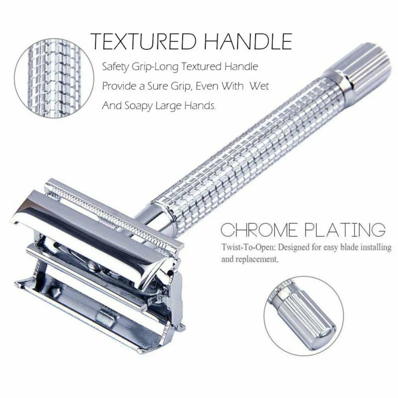 Men’s Classic Traditional Double Edge Chrome Shaving Safety Razor With 5 Blades - Image 2 of 4