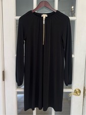 MICHAEL KORS Women’s Black Elastic Neckline Gold Zipper Long Sleeve Dress Size M