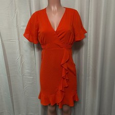 Michael Kors Faux Wrap Mini Dress Women's Sz XS Flutter Sleeve Optic Orange NWT