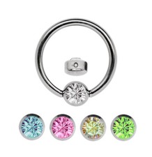 Piercing Lippenbändchen SET BCR Ring 1,2mm mit 5 Kristall Platten in 3mm Stahl