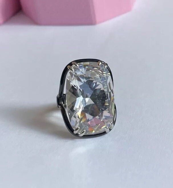 Swarovski Large Crystal Ring Size 52 Harmonia Black Oversized Cocktail