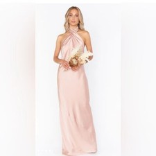 Show me Your Mumu Pink Satin Jasmine twist Halter Maxi Bridesmaid Gown XL