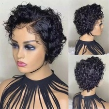 Pixie Cut Afro Curly Wig Black Human Hair Wigs Side Part None Lace Glueless Wig