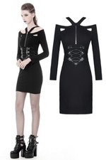 DARK IN LOVE Women Black Gothic Punk Long Sleeve Sexy Slim Short party Dress